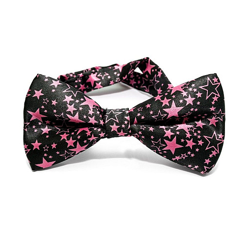 Галстук бабочка черная с розовыми звездочками BTM-1314