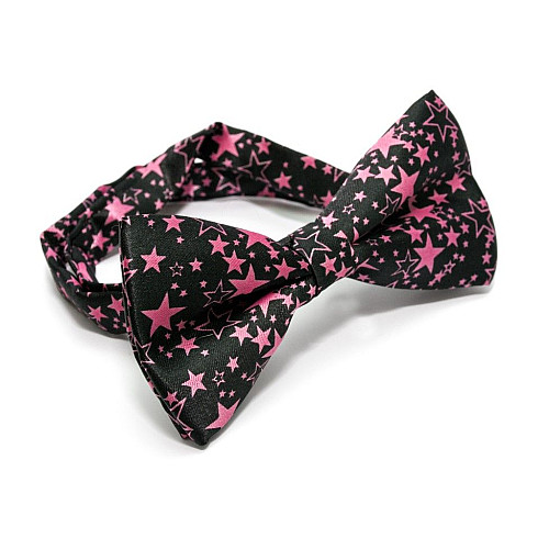 Галстук бабочка черная с розовыми звездочками BTM-1314
