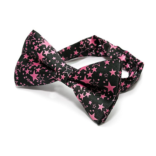 Галстук бабочка черная с розовыми звездочками BTM-1314