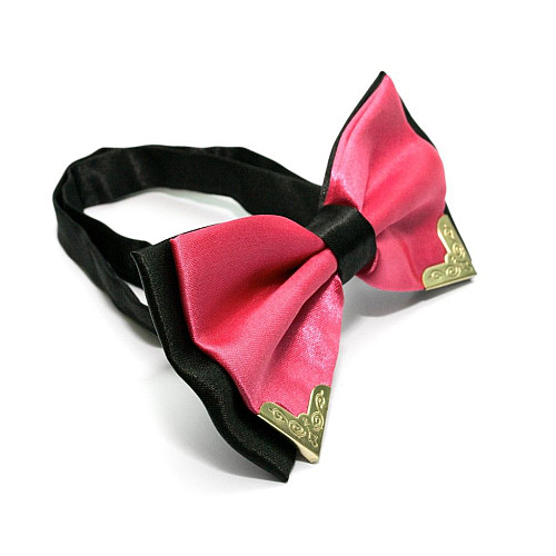 Галстук бабочка двухслойная ярко-розовая с металлическими углами Bj-7704