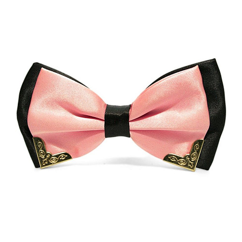 Галстук бабочка двухслойная розовая с металлическими углами Bj-7705