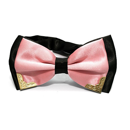 Галстук бабочка двухслойная розовая с металлическими углами Bj-7705