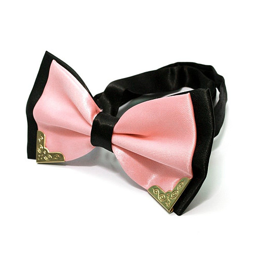 Галстук бабочка двухслойная розовая с металлическими углами Bj-7705