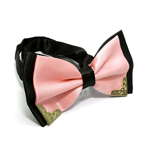 Галстук бабочка двухслойная розовая с металлическими углами Bj-7705