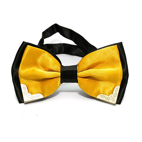 Краватка метелик двошаровий жовтий з металевими кутами Bj-7708