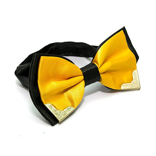 Краватка метелик двошаровий жовтий з металевими кутами Bj-7708