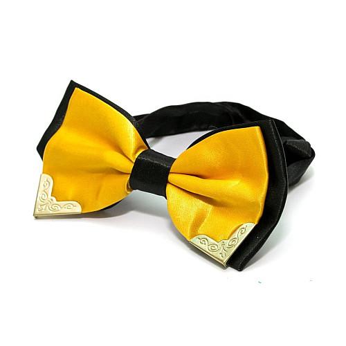 Краватка метелик двошаровий жовтий з металевими кутами Bj-7708