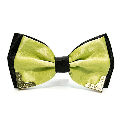 Галстук бабочка двухслойная желто-зеленая с металлическими углами Bj-7715