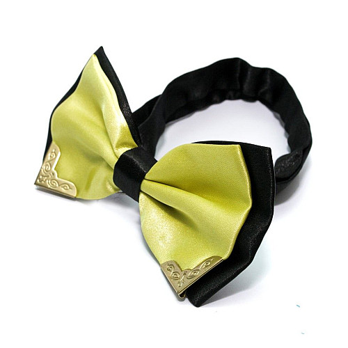Галстук бабочка двухслойная желто-зеленая с металлическими углами Bj-7715