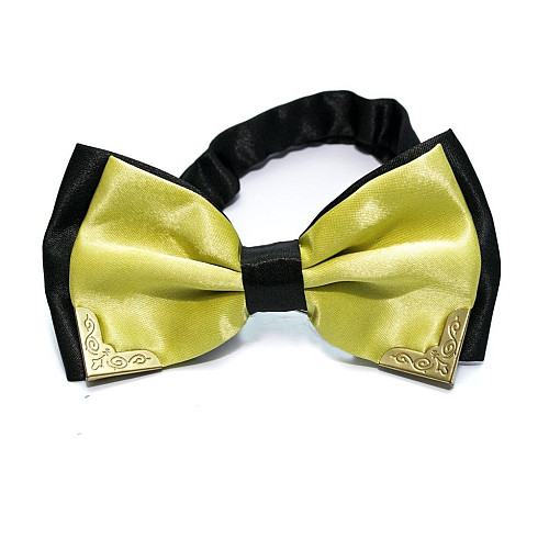 Галстук бабочка двухслойная желто-зеленая с металлическими углами Bj-7715