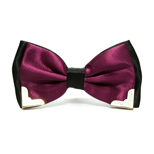 Краватка метелик двошаровий баклажановий з металевими кутами Bj-7718