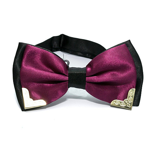 Краватка метелик двошаровий баклажановий з металевими кутами Bj-7718