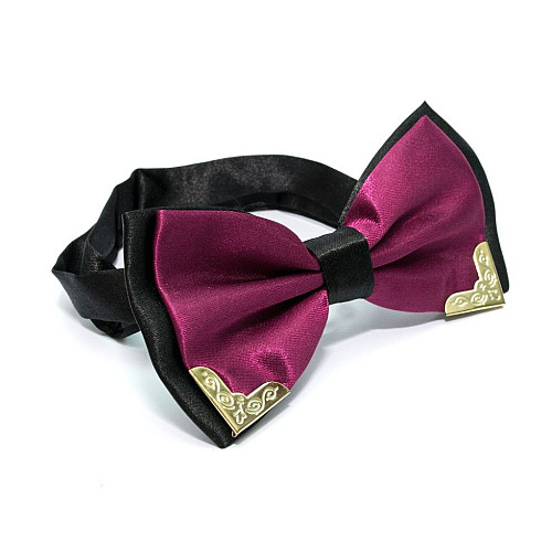 Краватка метелик двошаровий баклажановий з металевими кутами Bj-7718