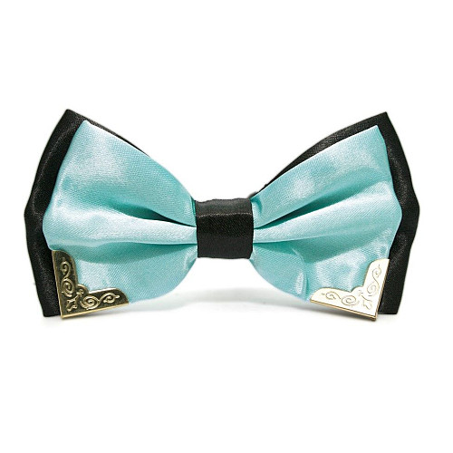 Галстук бабочка голубая двухслойная с металлическими углами Bj-7719