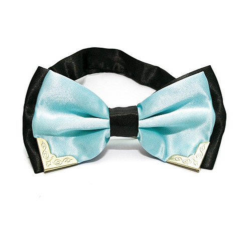 Галстук бабочка голубая двухслойная с металлическими углами Bj-7719