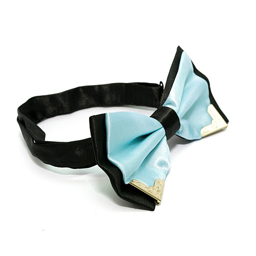 Галстук бабочка голубая двухслойная с металлическими углами Bj-7719