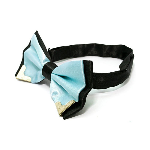 Галстук бабочка голубая двухслойная с металлическими углами Bj-7719