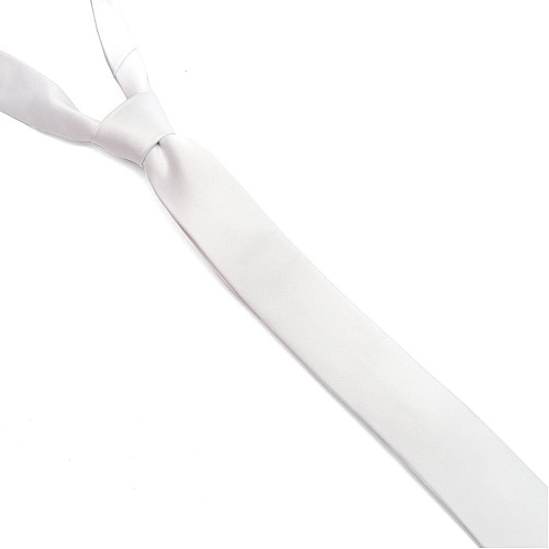 Біла сатинова краватка Gofin вузька однотонна FGS-21000