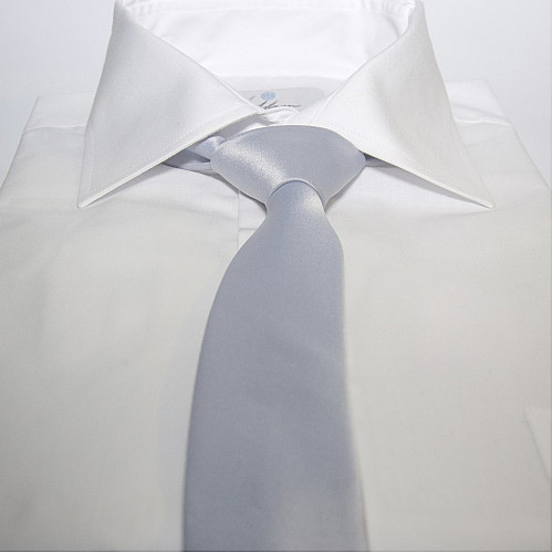 Светло-серый сатиновый галстук Gofin узкий однотонный с голубым оттенком FGS-21001