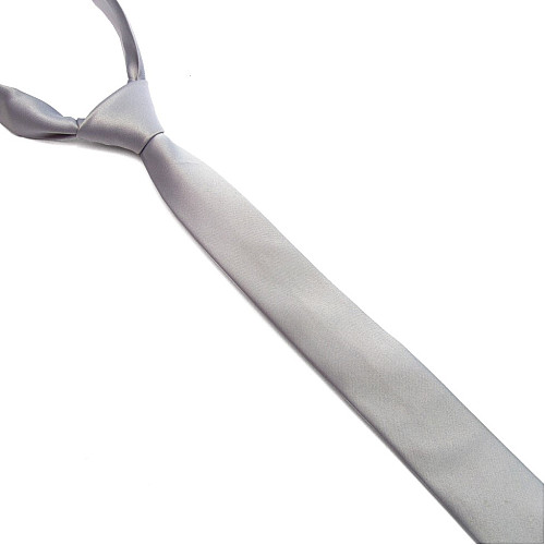 Светло-серый сатиновый галстук Gofin узкий однотонный с голубым оттенком FGS-21001