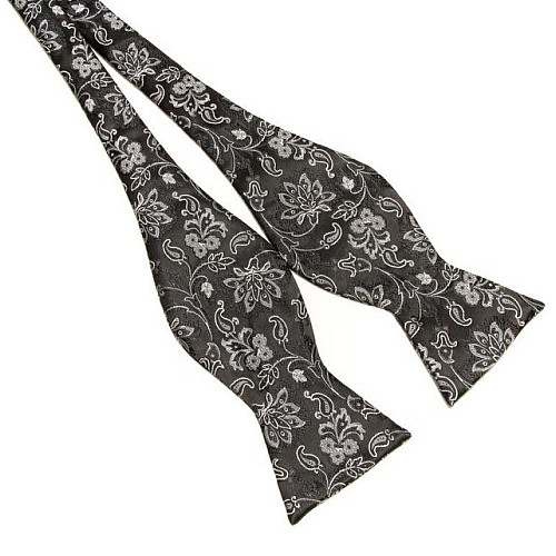 Краватка метелик самовяз чорний з квітами GB-33-32