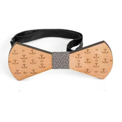 Деревянная галстук бабочка с гравировкой якоря GBD-368