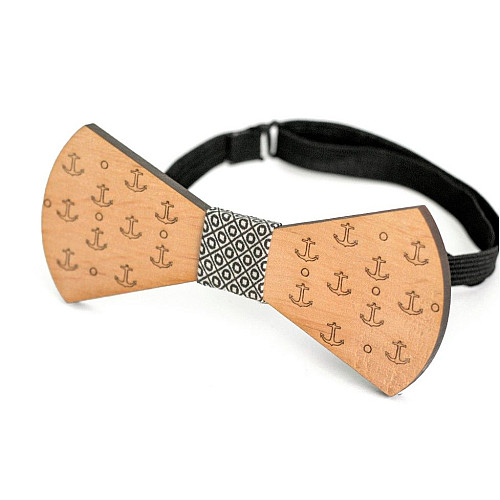 Деревянная галстук бабочка с гравировкой якоря GBD-368