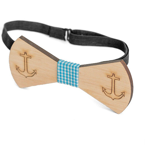 Деревянная галстук бабочка с выгравированным якорем GBD-377