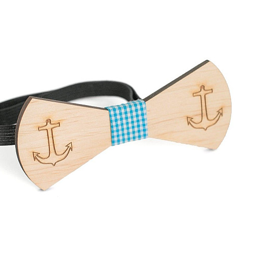 Деревянная галстук бабочка с выгравированным якорем GBD-377