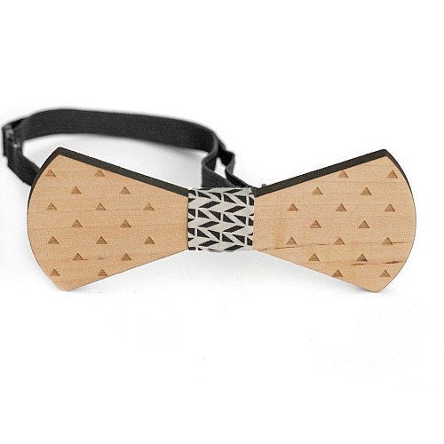 Деревянная галстук бабочка с гравировкой триугольников GBD-388