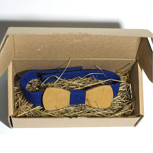 Дитячий дерев'яний краватка метелик Gofin з синьою тканиною GBDH-8059