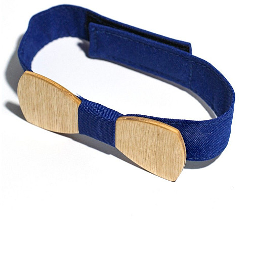 Дитячий дерев'яний краватка метелик Gofin з синьою тканиною GBDH-8059