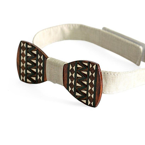 Дерев'яний краватка метелик Gofin з візерунком вишивка з сірою тканиною GBDH-8002