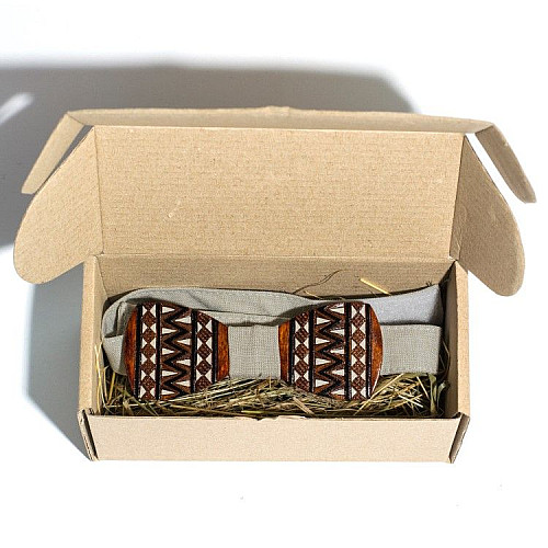 Дерев'яний краватка метелик Gofin з візерунком вишивка з сірою тканиною GBDH-8002