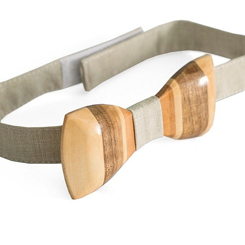 Деревянная галстук бабочка Gofin объемная светлая-темная в полоску GBDH-8004