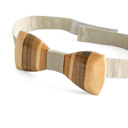 Деревянная галстук бабочка Gofin объемная светлая-темная в полоску GBDH-8004