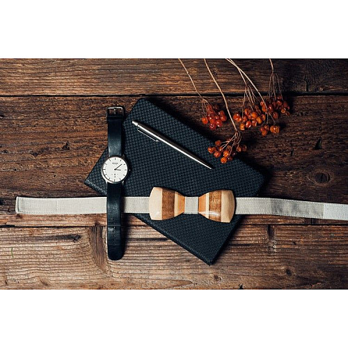 Деревянная галстук бабочка Gofin объемная светлая-темная в полоску GBDH-8004