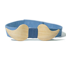 Дерев'яний краватка метелик Gofin об’ємний вуса з синьою тканиною GBDH-8007