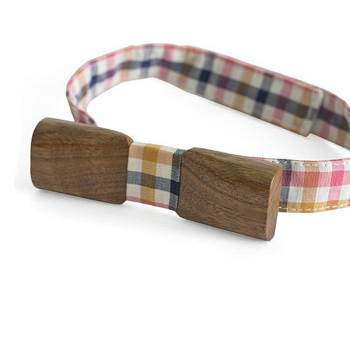 Деревянная галстук бабочка Gofin объемная темная прямоугольная GBDH-8014