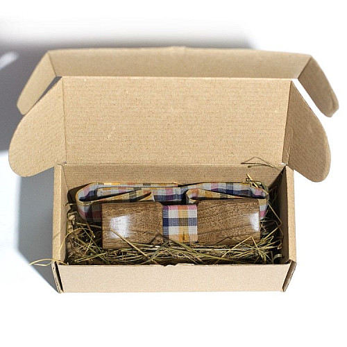 Деревянная галстук бабочка Gofin объемная темная прямоугольная GBDH-8014