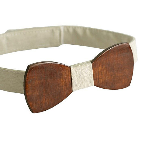 Деревянная галстук бабочка Gofin класическая темная с серой тканью GBDH-8018