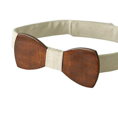 Деревянная галстук бабочка Gofin класическая темная с серой тканью GBDH-8018