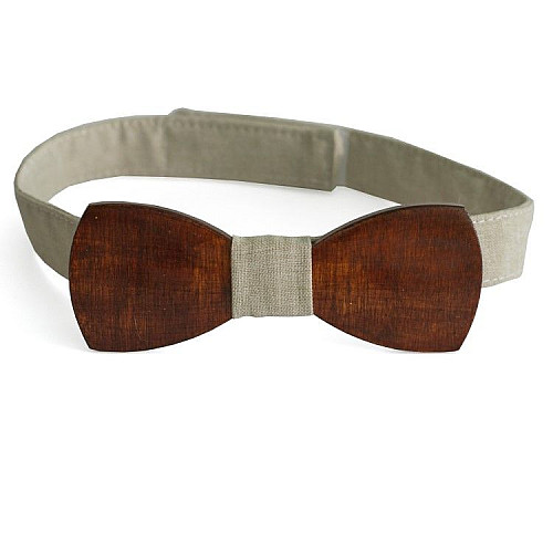 Деревянная галстук бабочка Gofin класическая темная с серой тканью GBDH-8018