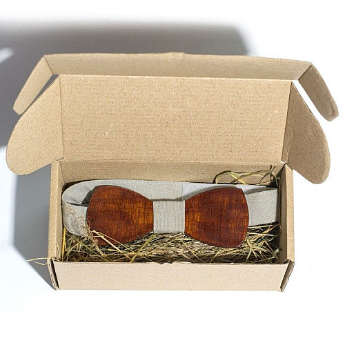 Деревянная галстук бабочка Gofin класическая темная с серой тканью GBDH-8018