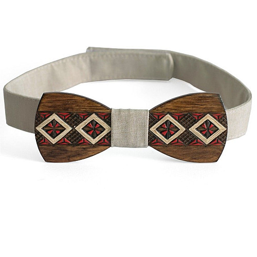 Деревянная бабочка Gofin с узором вышивка темная GBDH-8022