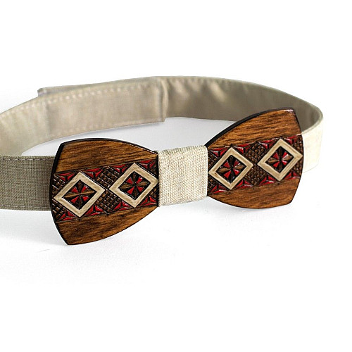 Деревянная бабочка Gofin с узором вышивка темная GBDH-8022