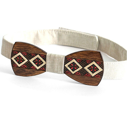 Деревянная бабочка Gofin с узором вышивка темная GBDH-8022