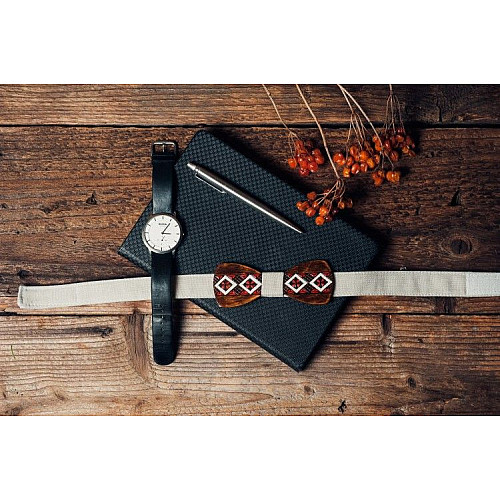 Деревянная бабочка Gofin с узором вышивка темная GBDH-8022