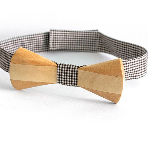 Деревянная галстук бабочка Gofin с круглыми углами в полоску GBDH-8024