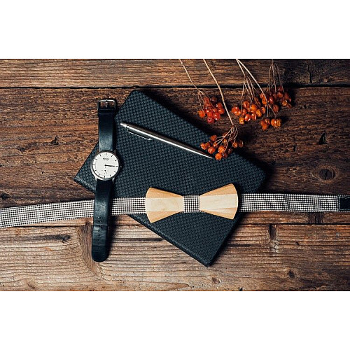 Деревянная галстук бабочка Gofin с круглыми углами в полоску GBDH-8024